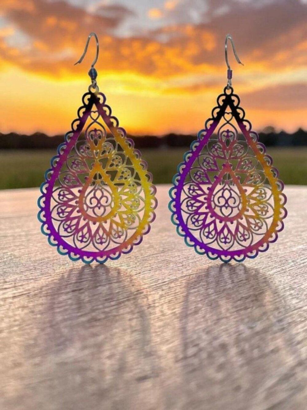 Indio Jewelry #2051 Ladies Rainbow Teardrop Titanium Earrings